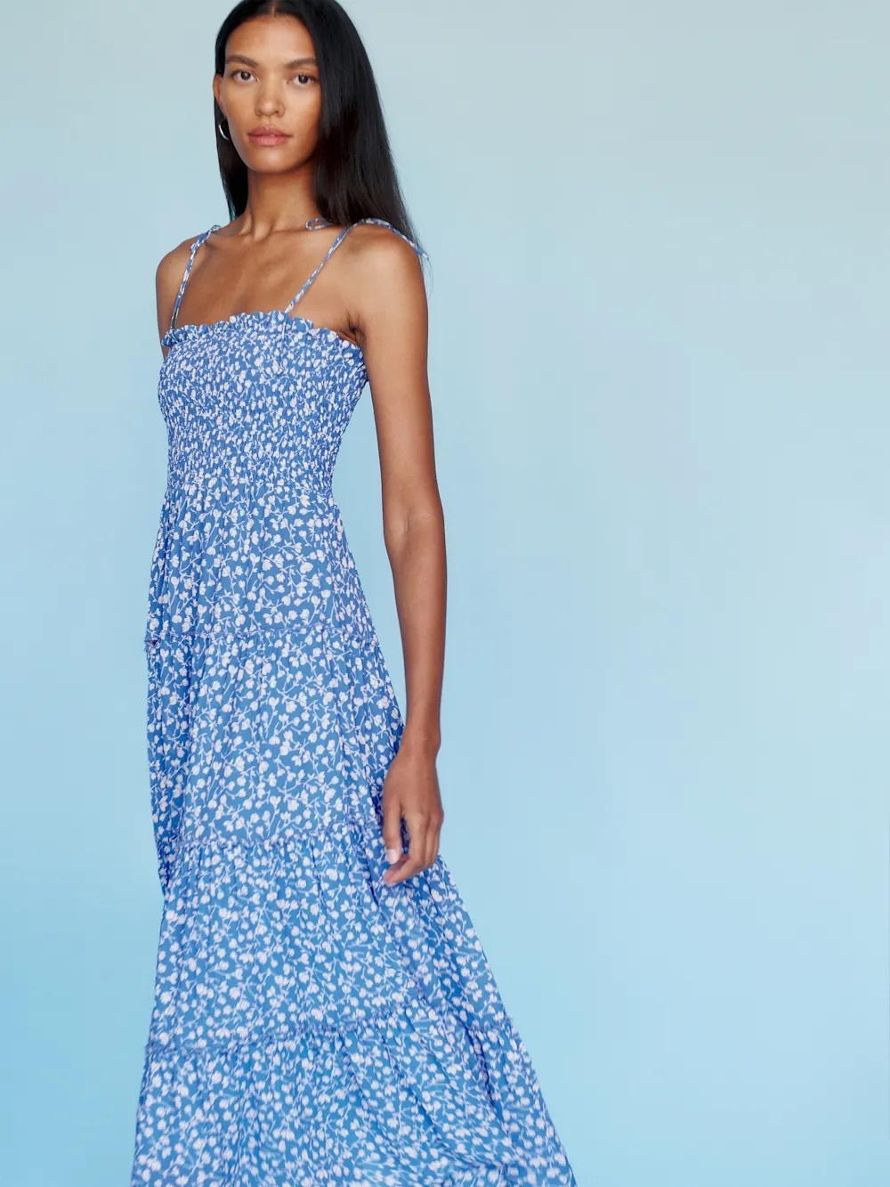 Reformation Nira Blue and White Floral Print Midi Dress in Marie Size Small